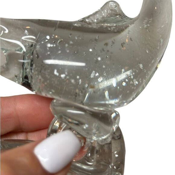 MURANO ART GLASS CLEAR SILVER FLECK 6 1/4 FISH ON WAVE SCULPTURE HAND MADE ITALY - Picture 4 of 8